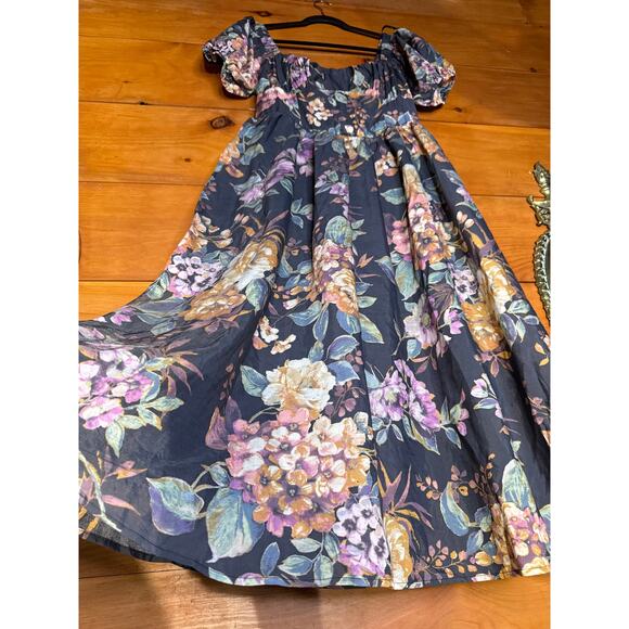 NWT Lulus Adorable Tendencies Dark Grey Floral Puff Sleeve Midi Dress Party XL - Picture 5 of 9